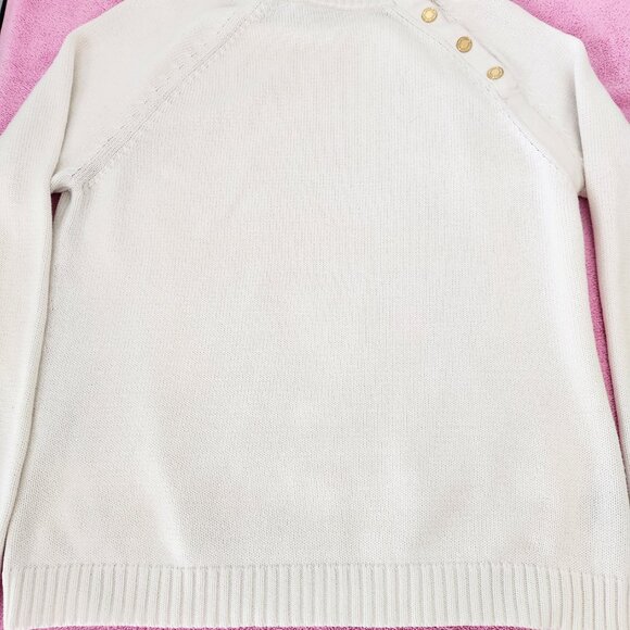 Women's Ralph Lauren White Gold Button Mock Turtleneck Sweater Size XL - Picture 8 of 16